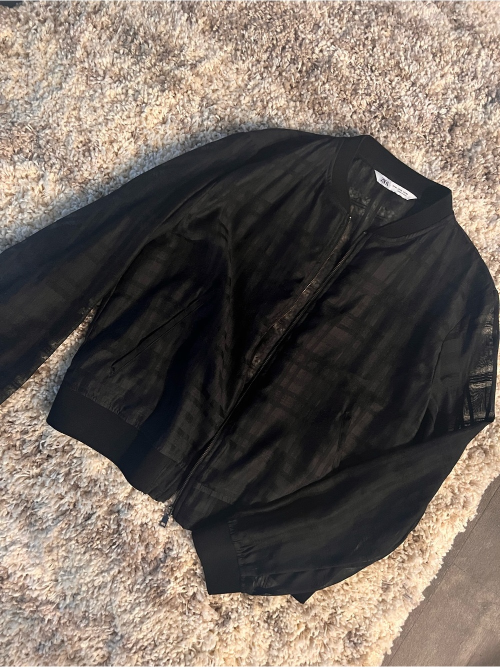 Zara Black Sheer Bomber Jacket